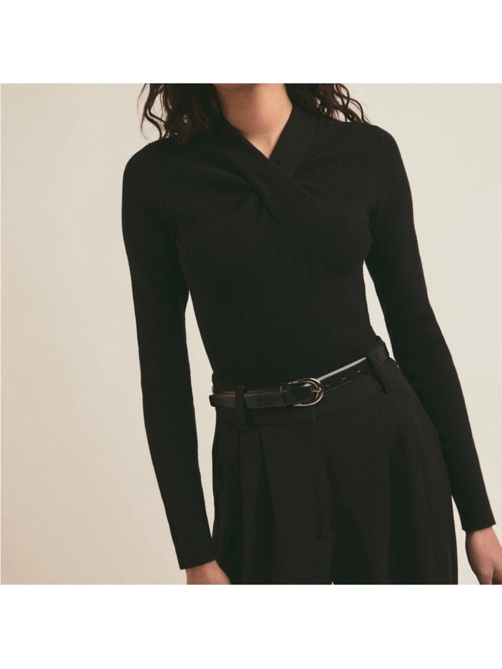 Favorite Daughter The Made You Look Ribbed Top Long Sleeve Black Size Small